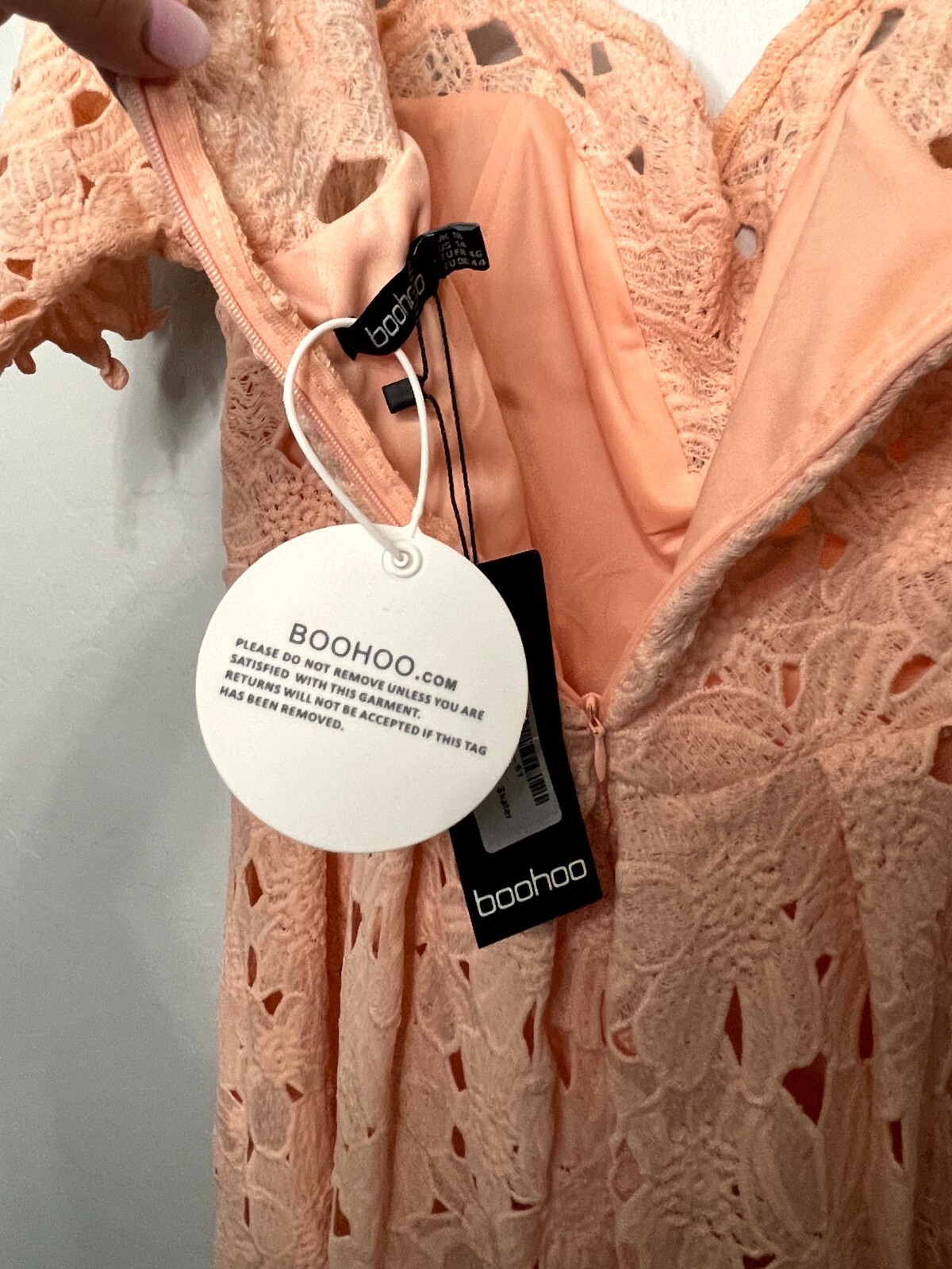 BOOHOO Botique Off Shoulder Lace Blush Skater Dress Size 14 NWT
