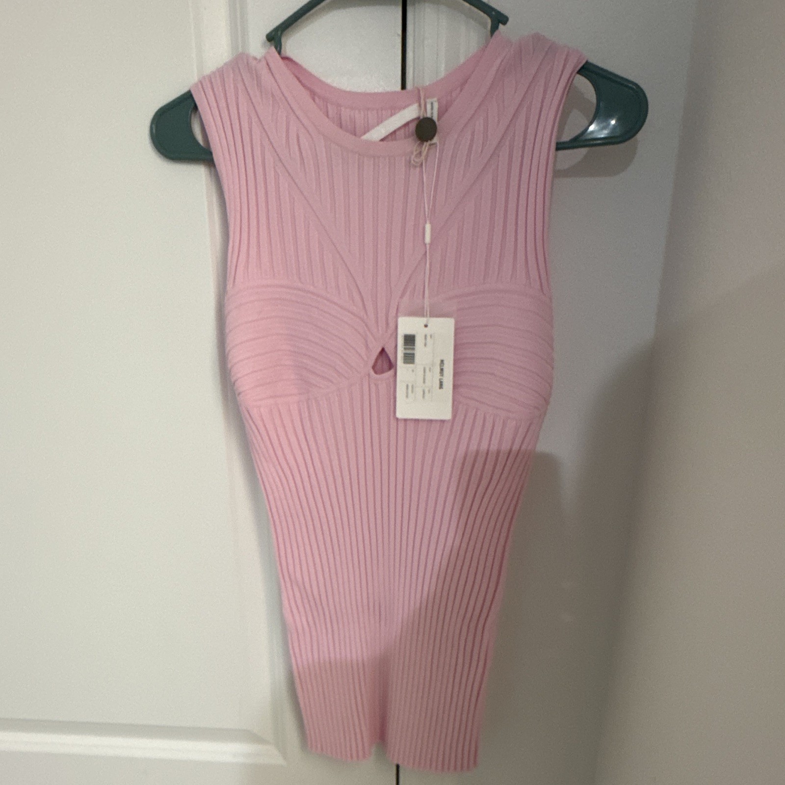 Hemlut Lang Pink Ribbed Bodycon Mini Top Scoop Neck Sleeveless Size L