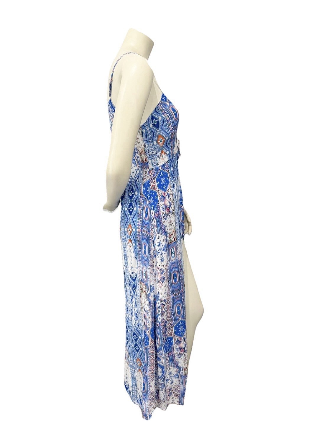 Luxxel High Low Romper Dress Medium Blue Boho Lace Up Maxi Overlay Festival M