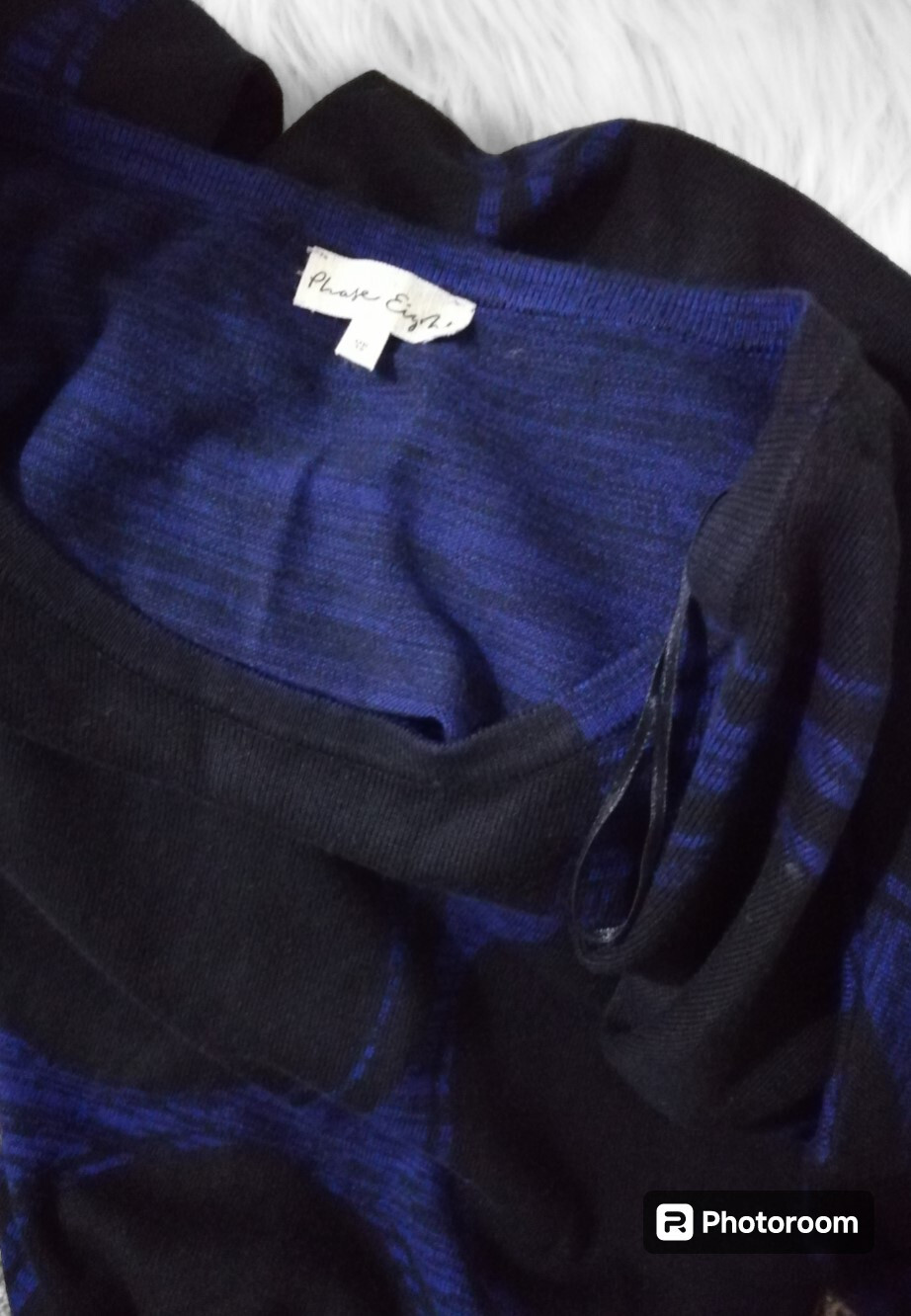 Phase Eight Black & Cobalt Blue Sammy Spot Knitted Dress Size 12