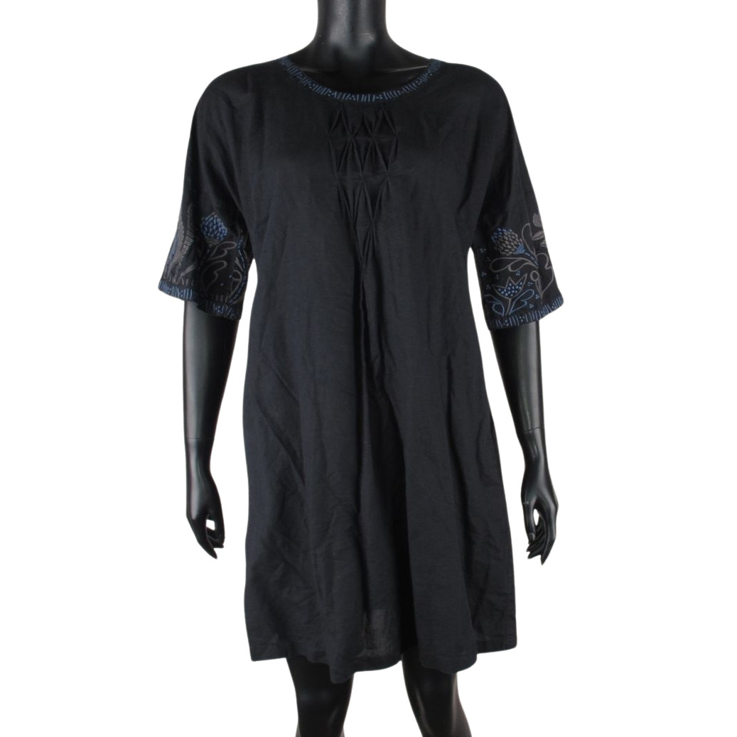 Gudrun Sjoden Womens Linen Cotton Dress Black Embroidered Relaxed Knee Length S