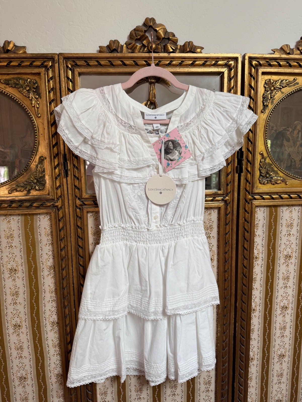 NWT LoveShackFancy x Target Penelope Double Ruffle Dress White XS 100% Cotton