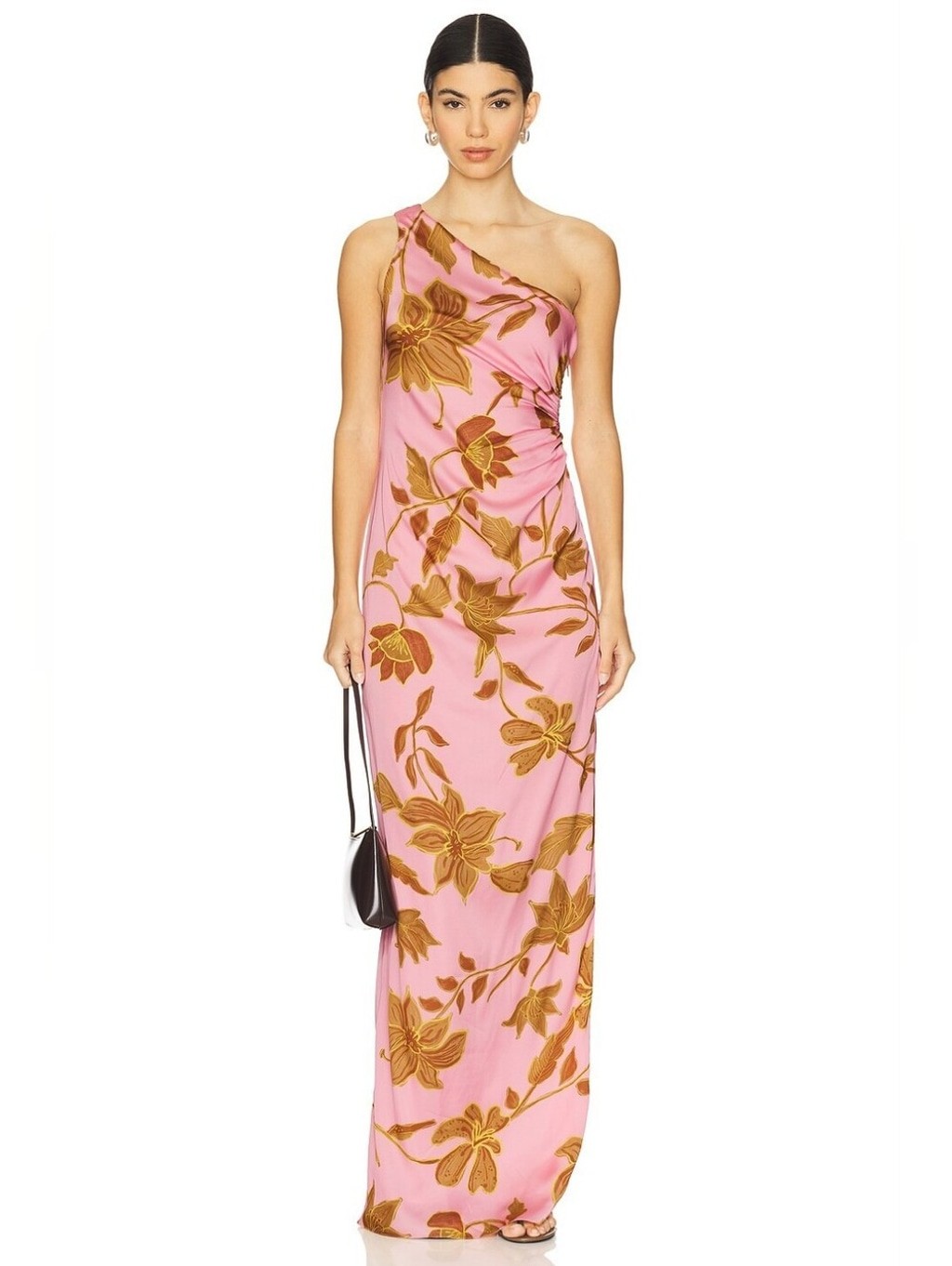 NWT $448 ROCOCO SAND One Shoulder Ruched Maxi Dress Peach Small Revolve