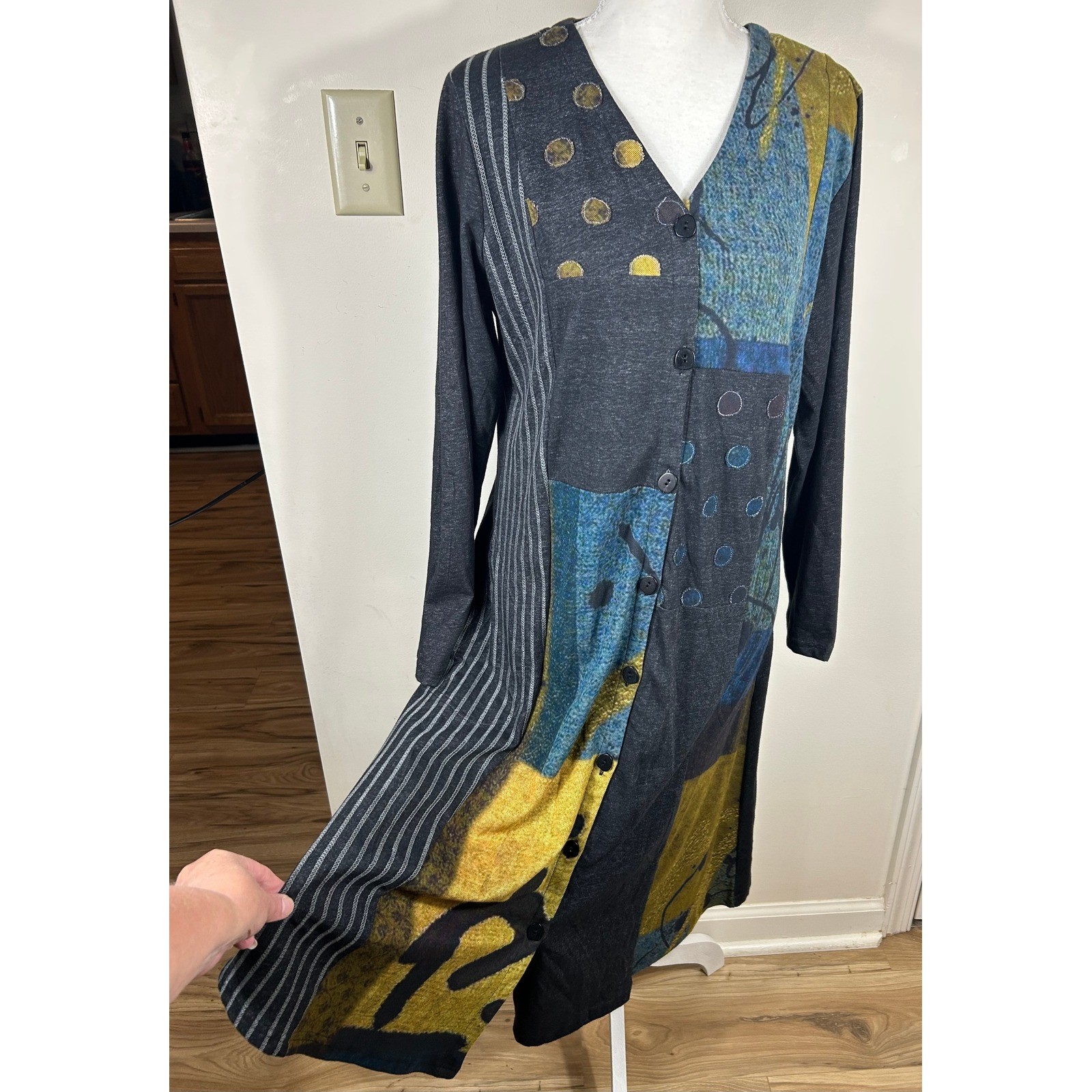 Parsley & Sage Dress Sz S Patty Duster Patchwork Abstract Artsy Lagenlook NEW