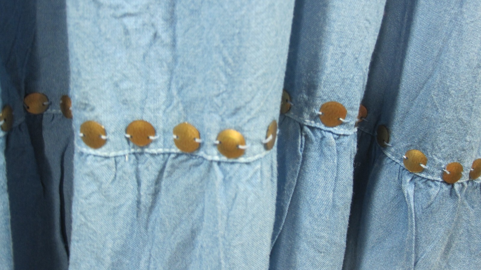 Mile Gabrielle Dress Womens 1X Chambray Maxi Tiered Studded Tassels Western Boho
