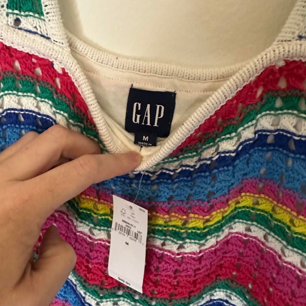 NWT Gap Colorful Rainbow Striped Crochet Knit Dress Size M Summer Festival Mini