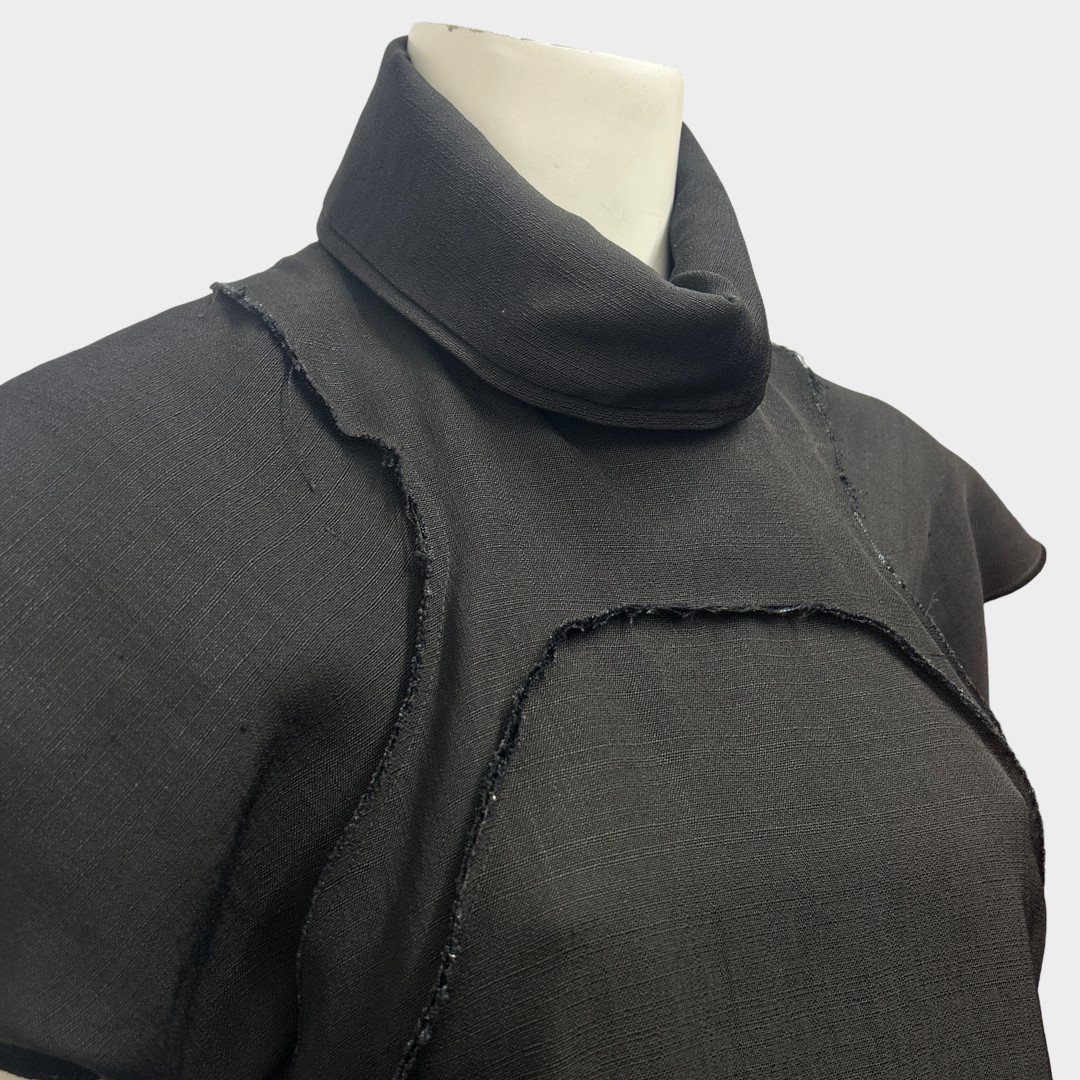 Celine Black Viscose Cap Sleeve Turtleneck Midi Shift Dress, size UK6