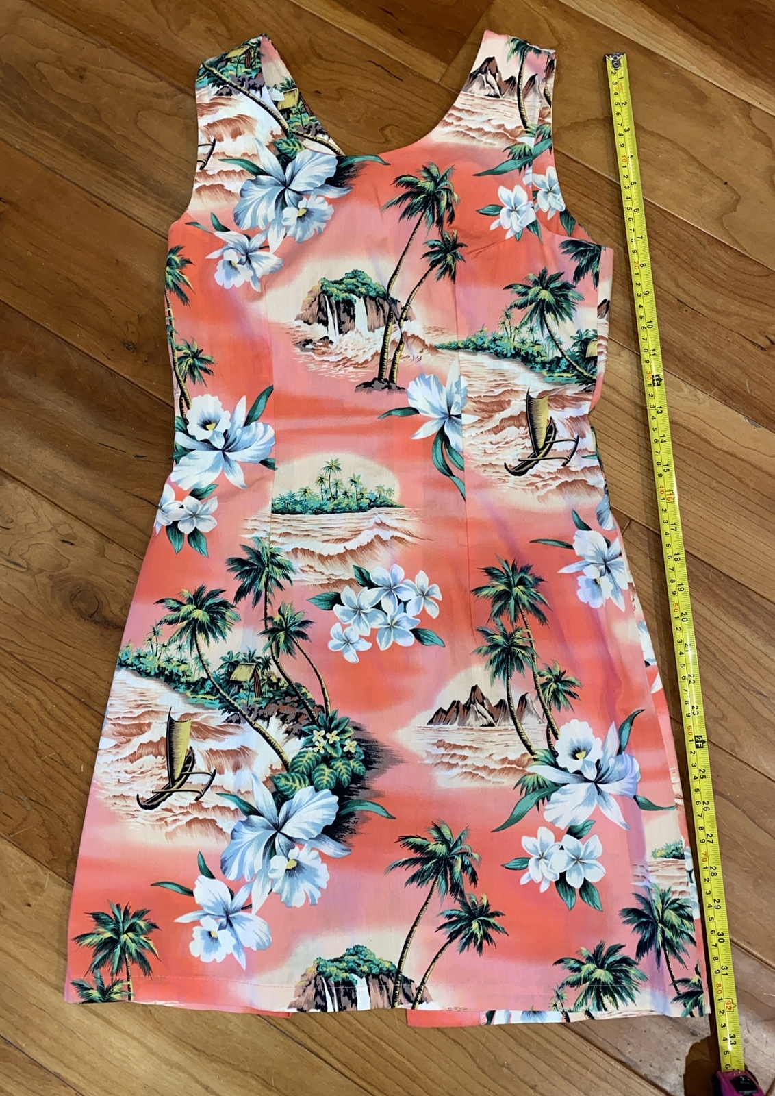VTG KY’S Made in Hawaii Shift Dress Tropical Beach Floral Print Sz Medium Pink