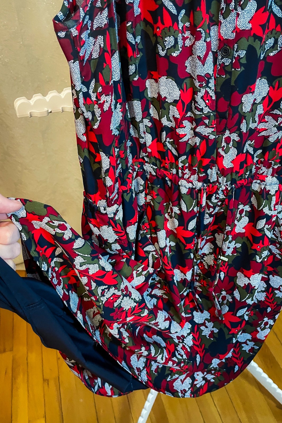 Tommy Hilfiger Red Navy Floral Sleeveless Drawstring Waist Dress, Size XL, GUC