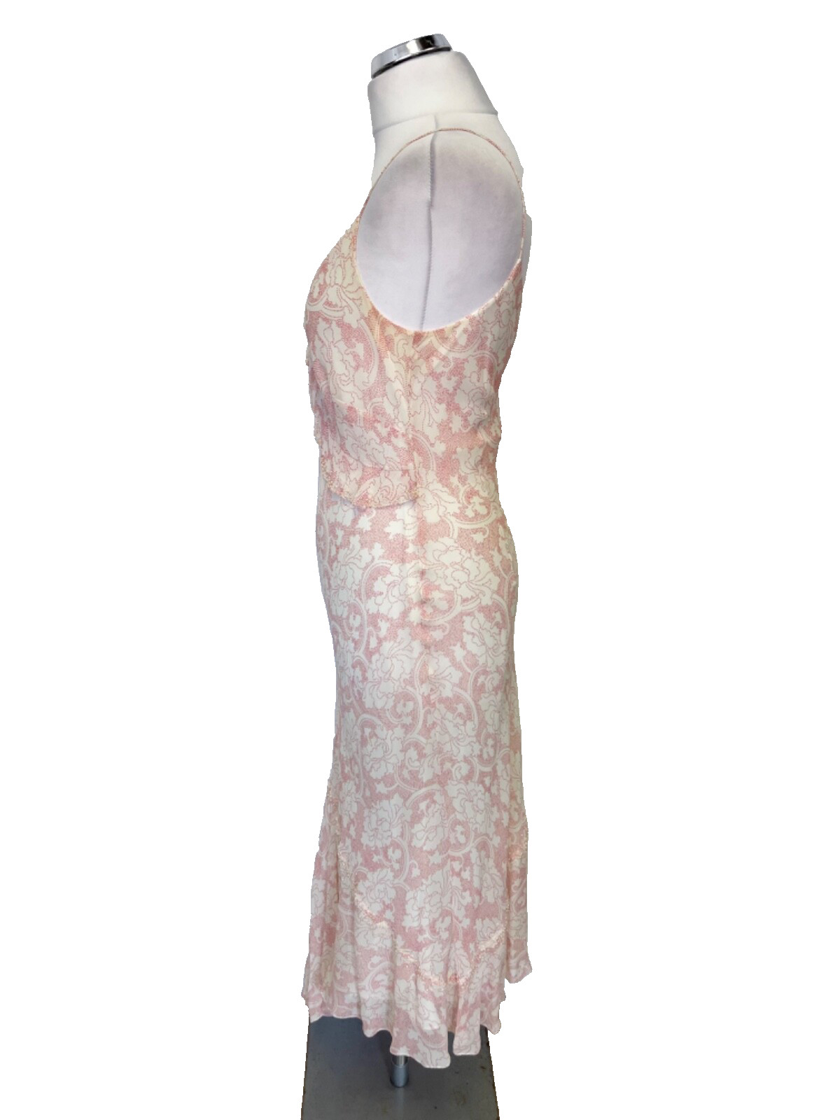 PLANET 100% SILK CREAM & RED SPOT FLORAL PRINT SHOE STRING STRAP DRESS SIZE 12