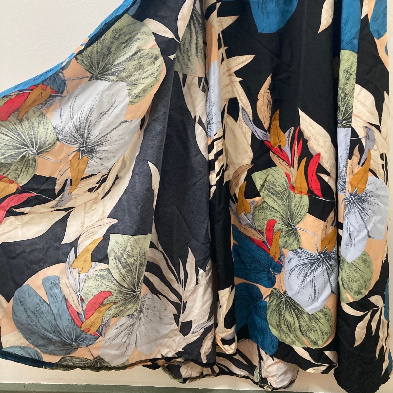 Boho Floral Tropical Halter Wrap Open Back Maxi Sundress XL Botanical Vacation