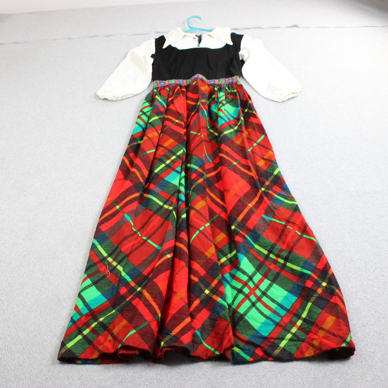 Vintage Carlette Dress Juniors 13 Plaid Maxi Collared Long Sleeve Christmas USA