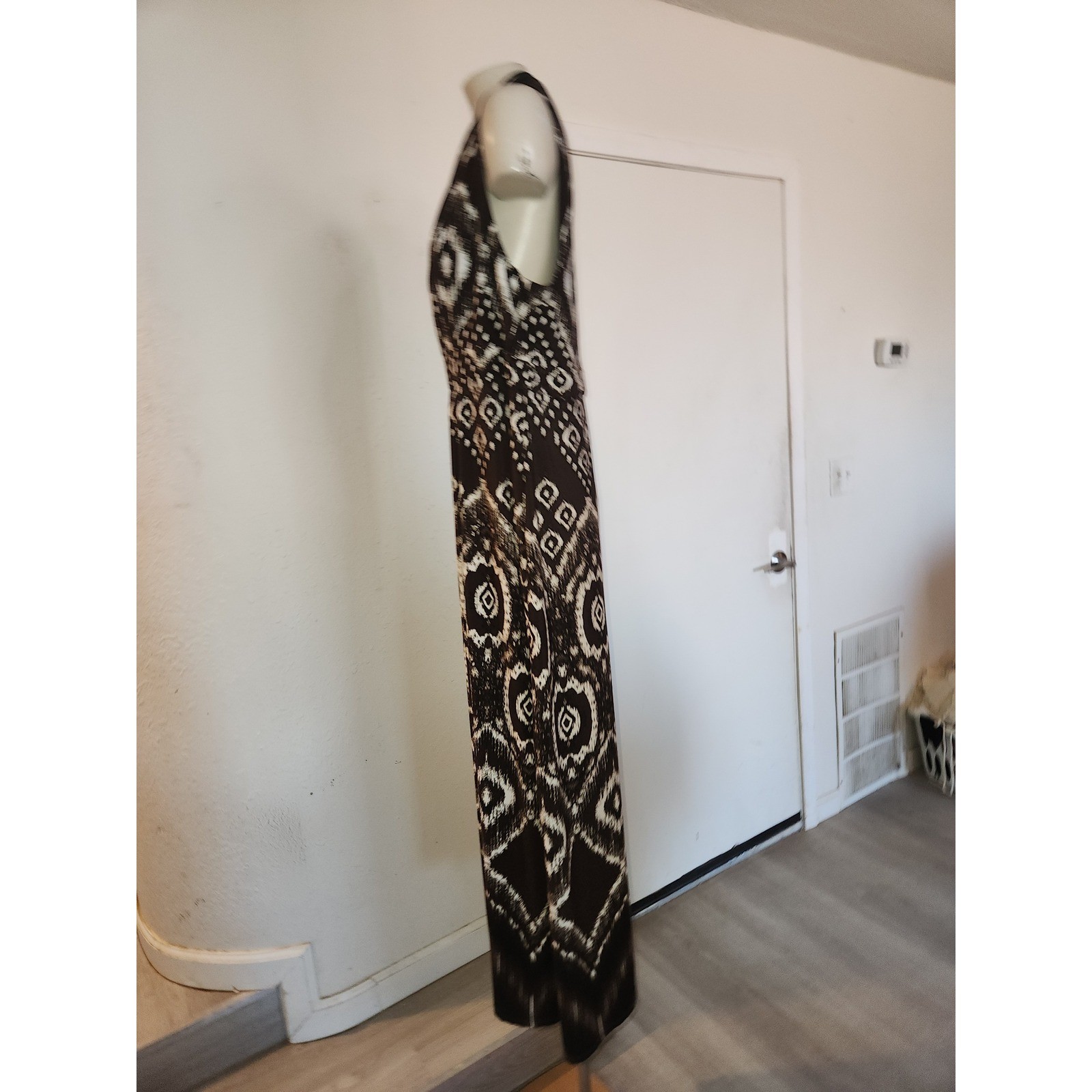 Chicos Brown Ikat Print V-Neck Sleeveless Maxi Dress XL Bohemian chic vacation