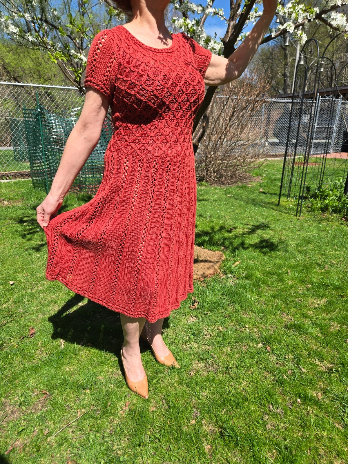 UNIQUE HAND MADE KNITTED COTTON SUMMER DRESS S/M IN TERRACOTTA FOR ANY OCCASION