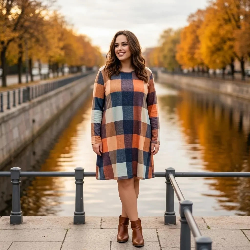 Multi-color Fall Winter Long Sleeve Sweater Dress