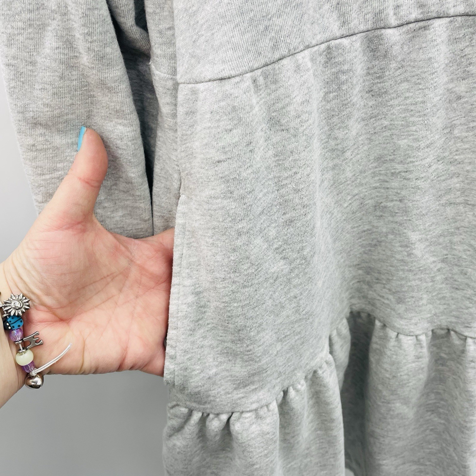 Style & Co Womens Size Medium Mock-Neck Tiered Sweatshirt Dress in Gray $59