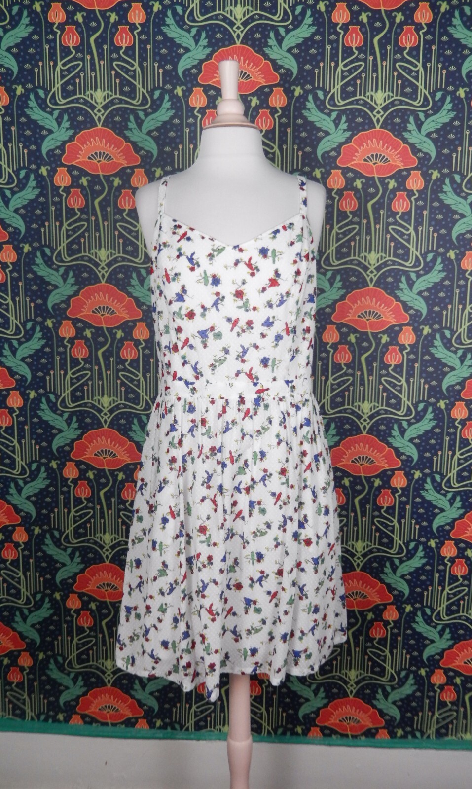 Brooks Brothers Red Fleece Dress Bird Print Cotton Dotted Swiss Sleeveless 12