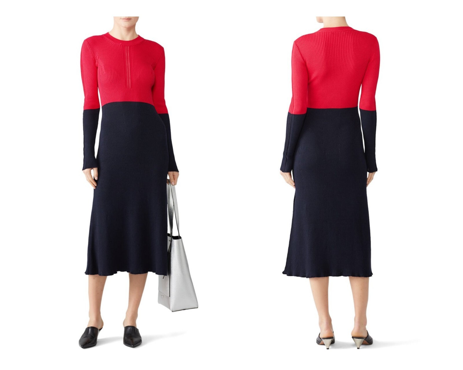 Cedric Charlier Colorblock Knit Midi Dress in Navy and Dark Pink Size 2