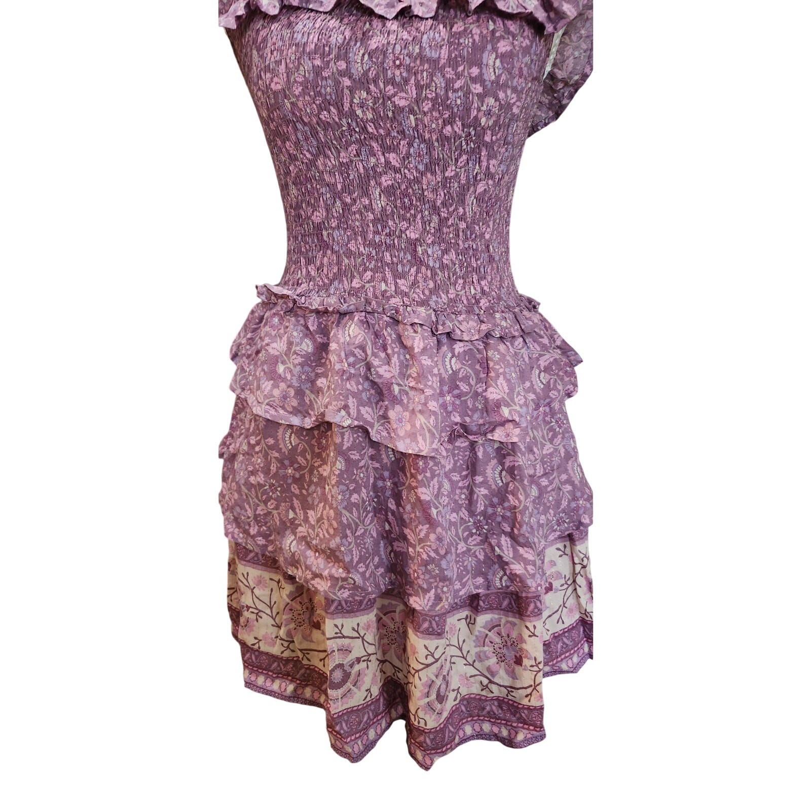 Spell & The Gypsy Dahlia Ra-Ra Mini Dress Mulberry Size Small Boho Floral Ruffle