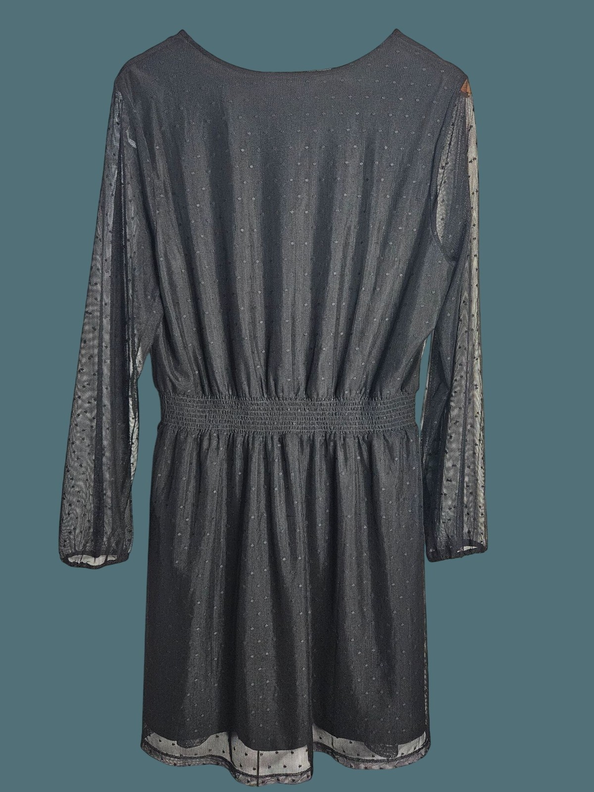 Danielrainn Black V Neck Polka Dot Sheer Long Sleeve Dress Women Large