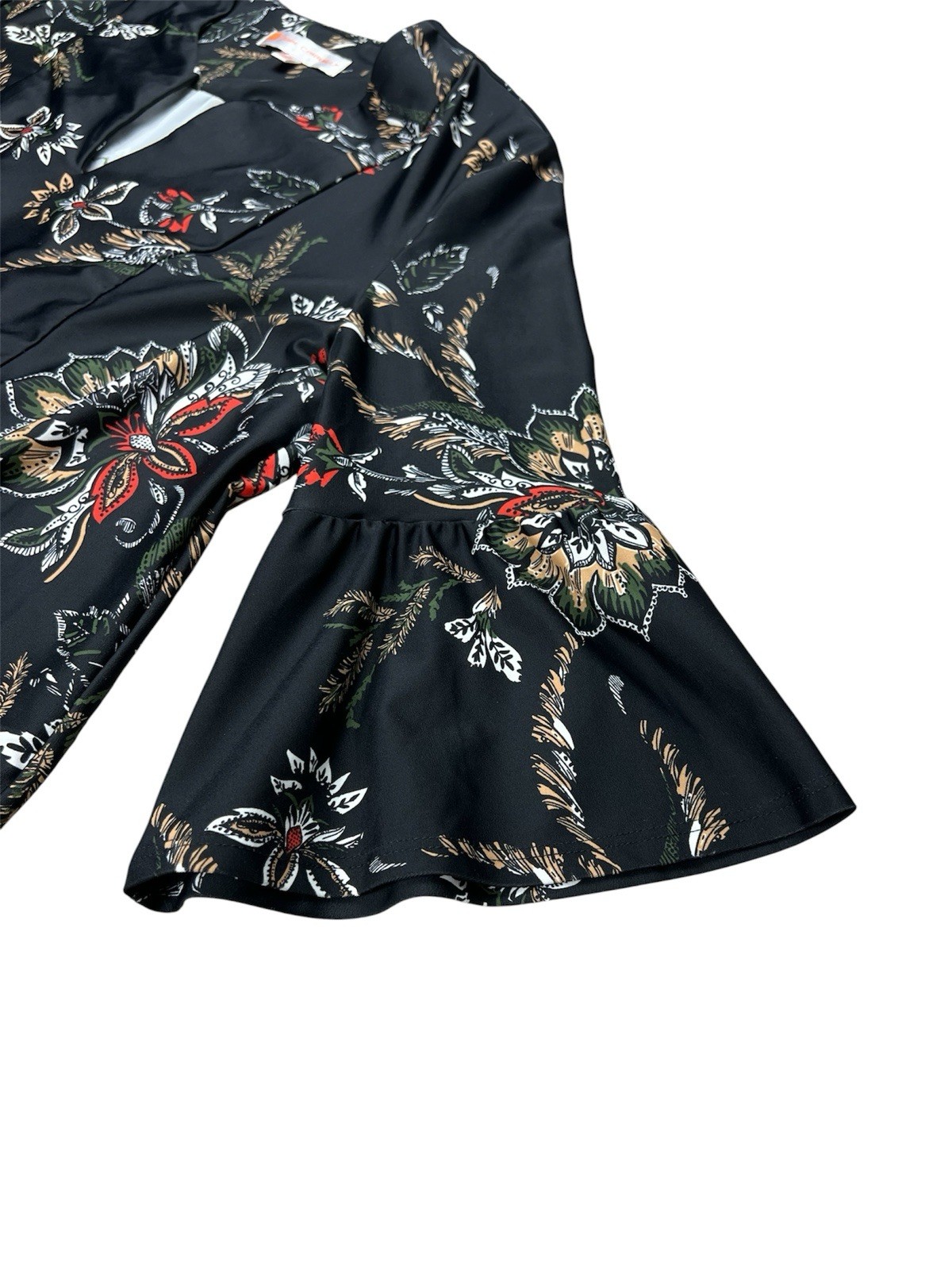 Jude Connally Shift Dress V-Neck 3/4 Bell Sleeve Floral Black Multicolor S