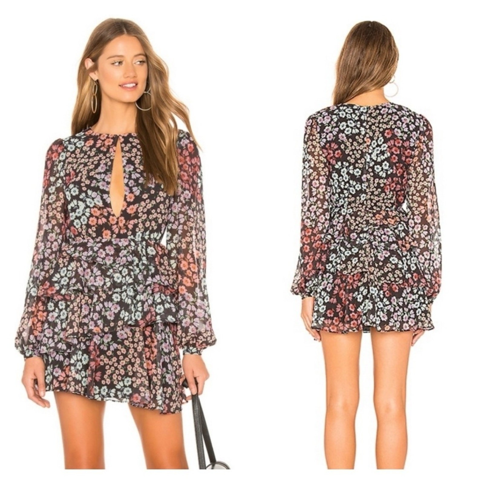 Lovers + Friends Women’s Carter Floral Cut Out Coquette Girl Mini Dress M