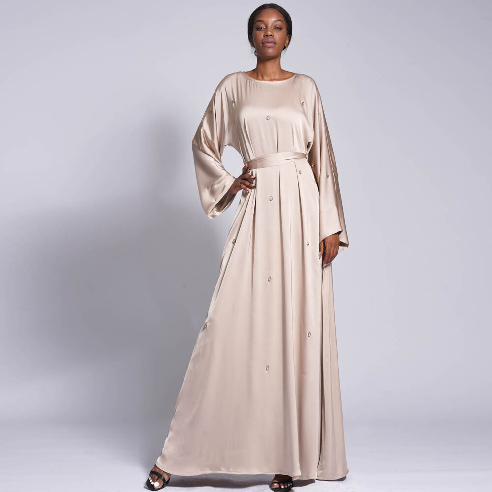 Kaftan Eid Muslim Women Loose O Neck Long Sleeve Solid Dress Abaya