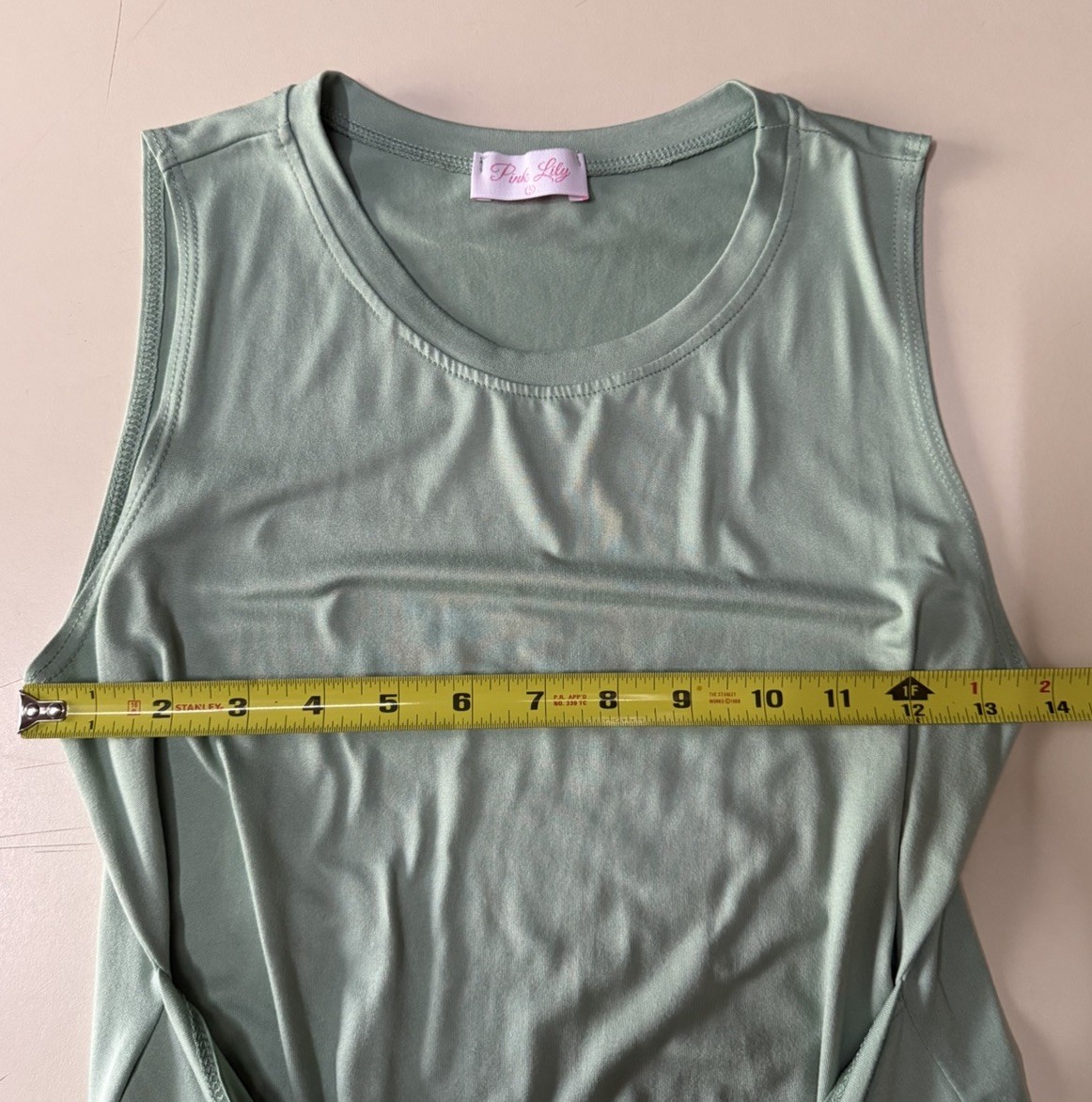 Pink Lily Sage Green Tie Front Sleeveless Bodycon Tank Dress Small S Flattering