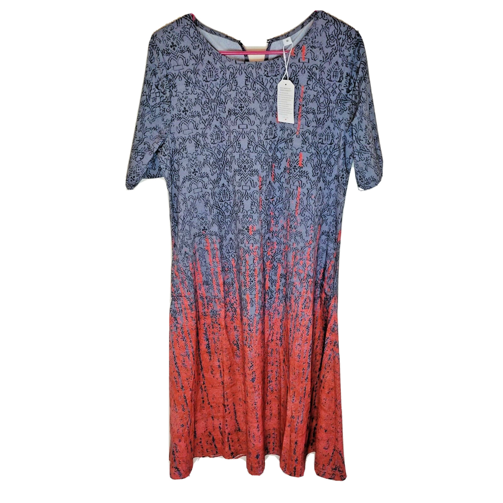 Lsoru Gray and Rustic Red Short Sleeve Midi Dress