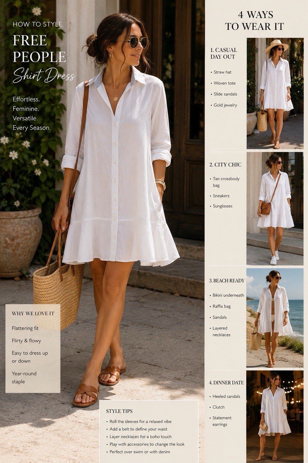 Free People White COLAR Shirt Dress Size M