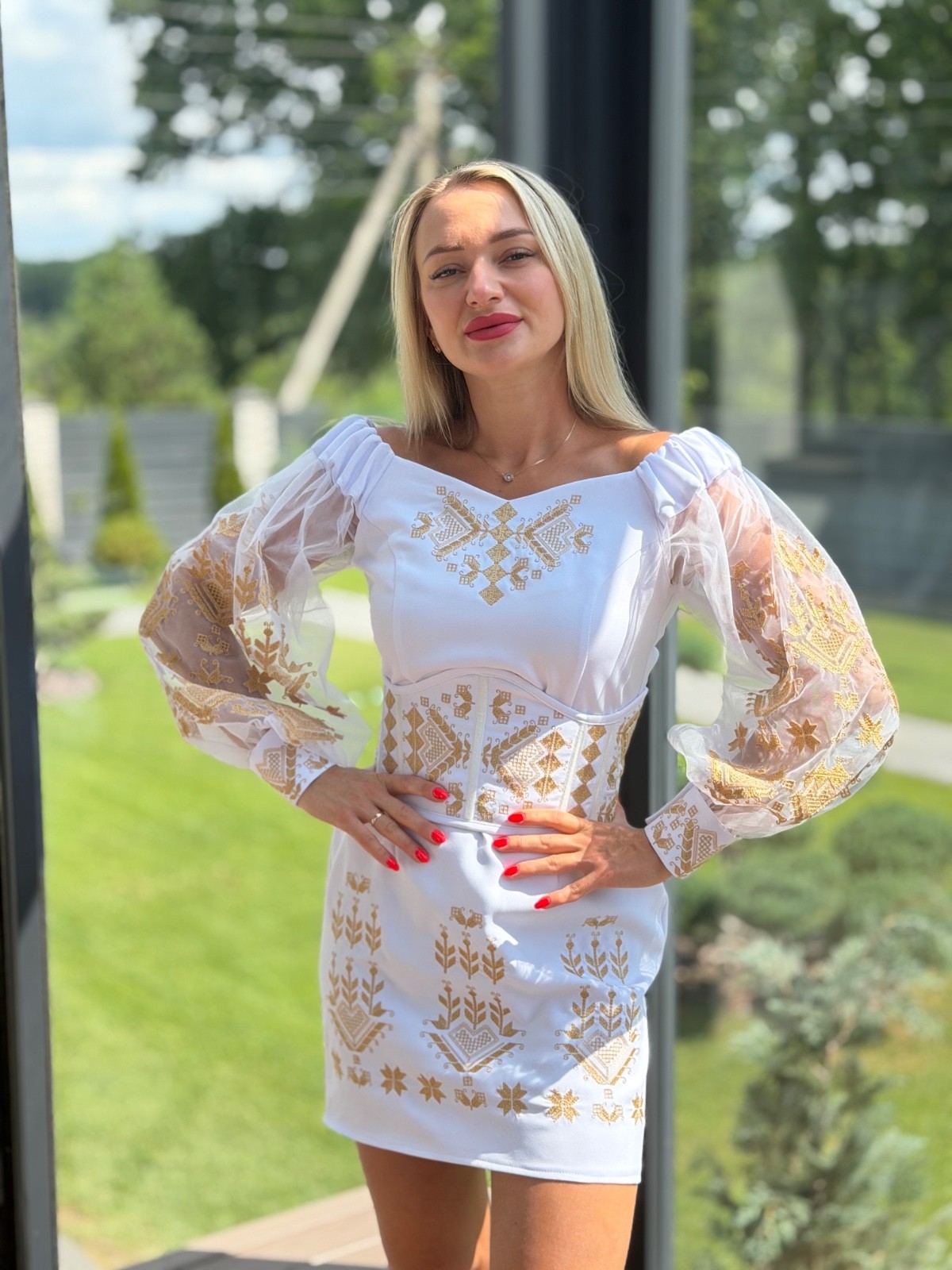 Ukrainian Embroidered Mini Dress Vyshyvanka White Off Shoulder Corset