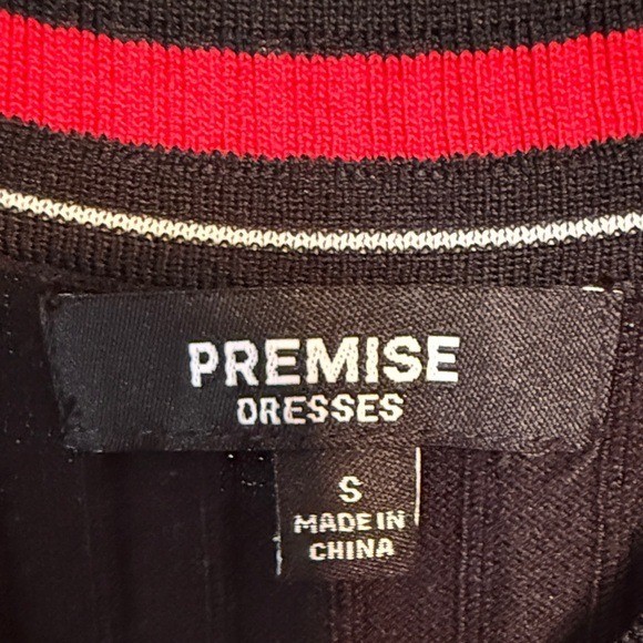 Premise Womens Black Ribbed Sleeveless Varsity Stripe Trim Sweater Dress Small