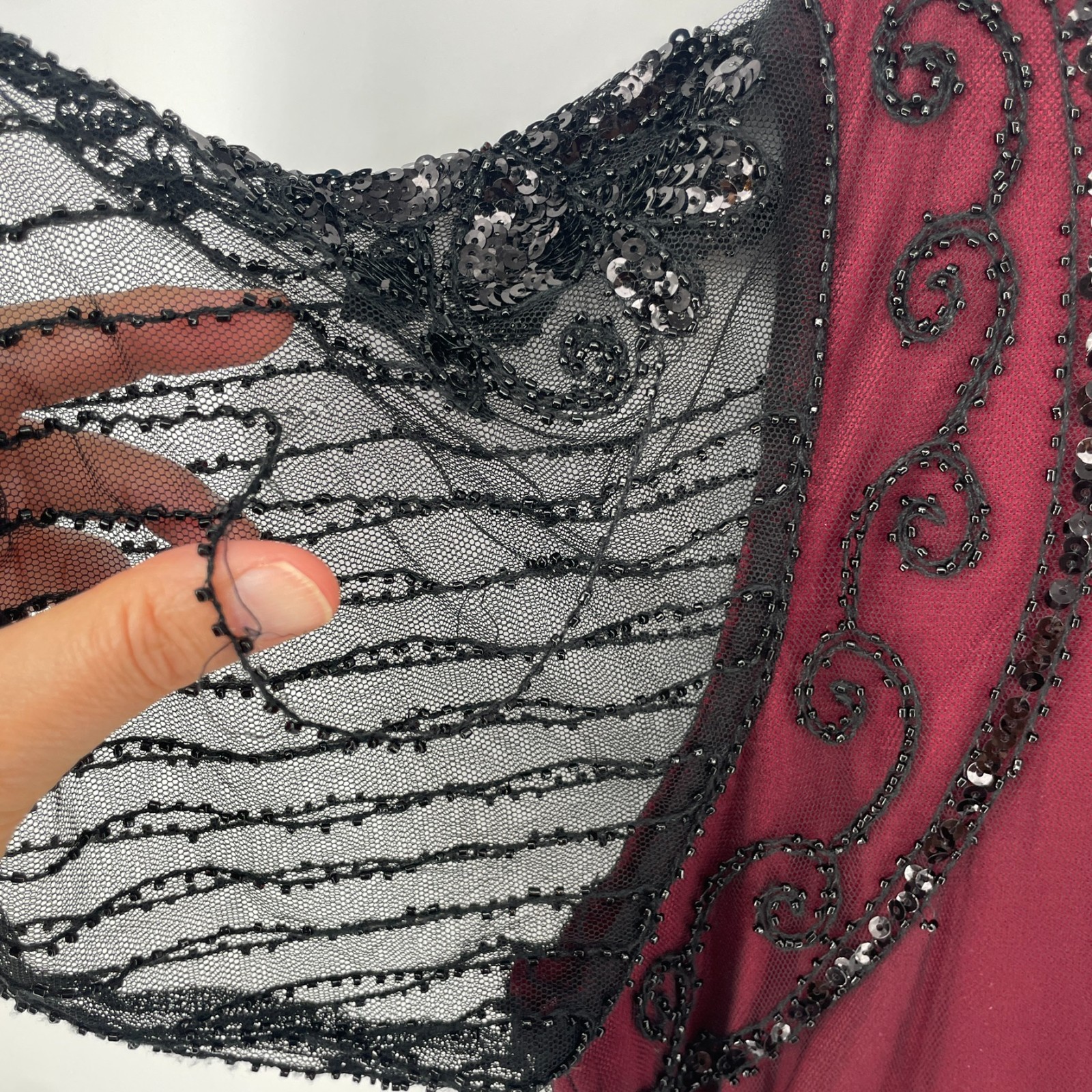 Women Flapper Fringed Beaded Burgundy Dress Plus 3X Costume Gatsby Roaring 20’s