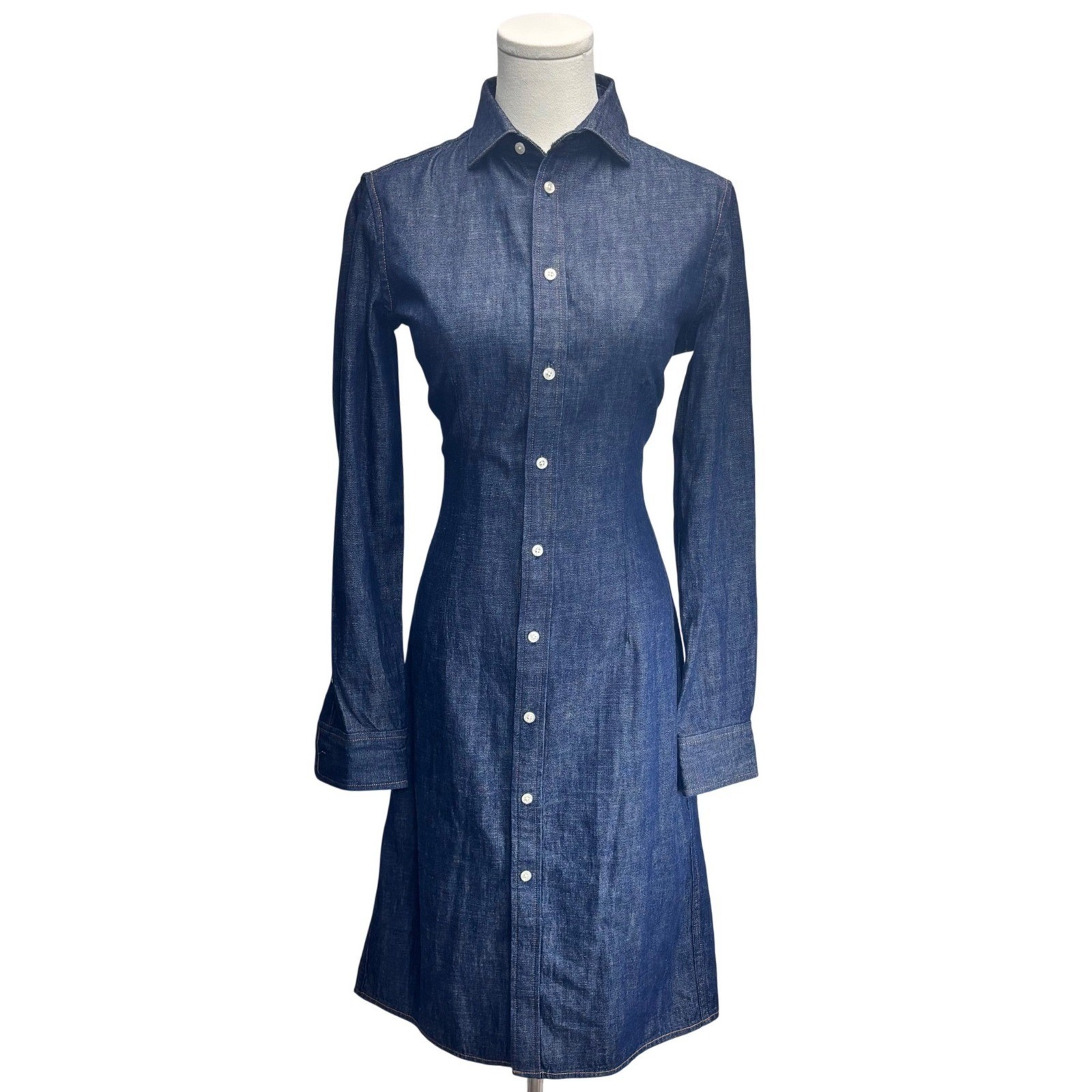 Polo Ralph Lauren Denim Shirt Dress Midi Blue Indigo Button Front Timeless 4