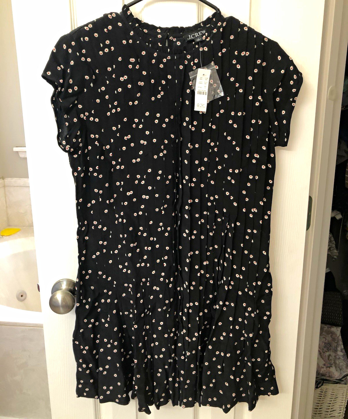 J.CREW Black Floral A-Line Dress Puff Short Sleeve Ruffle Viscose Size S