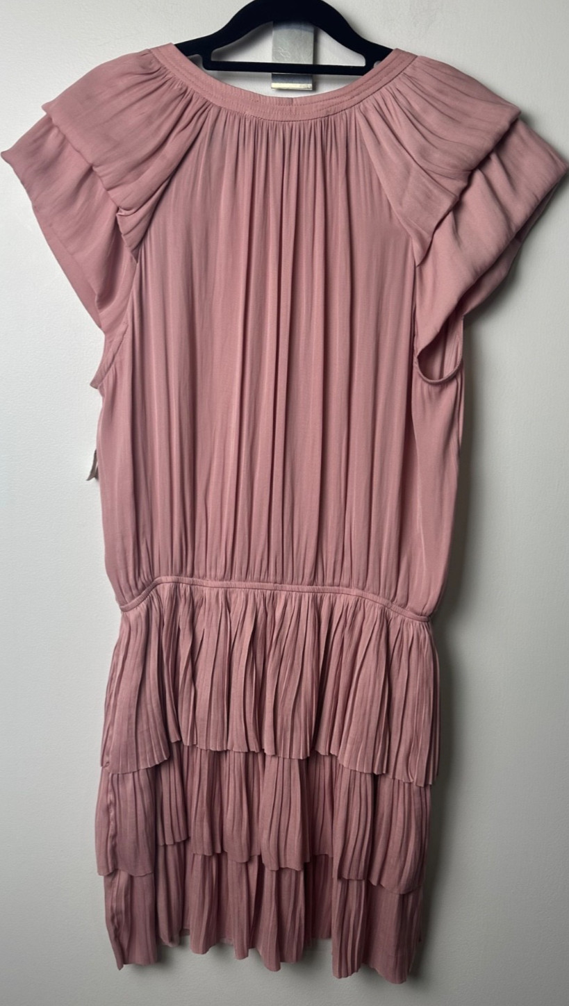 NEW The Impeccable Pig Pink Pleated Ruffle Tiered Dress Women M Flutter Slv A58