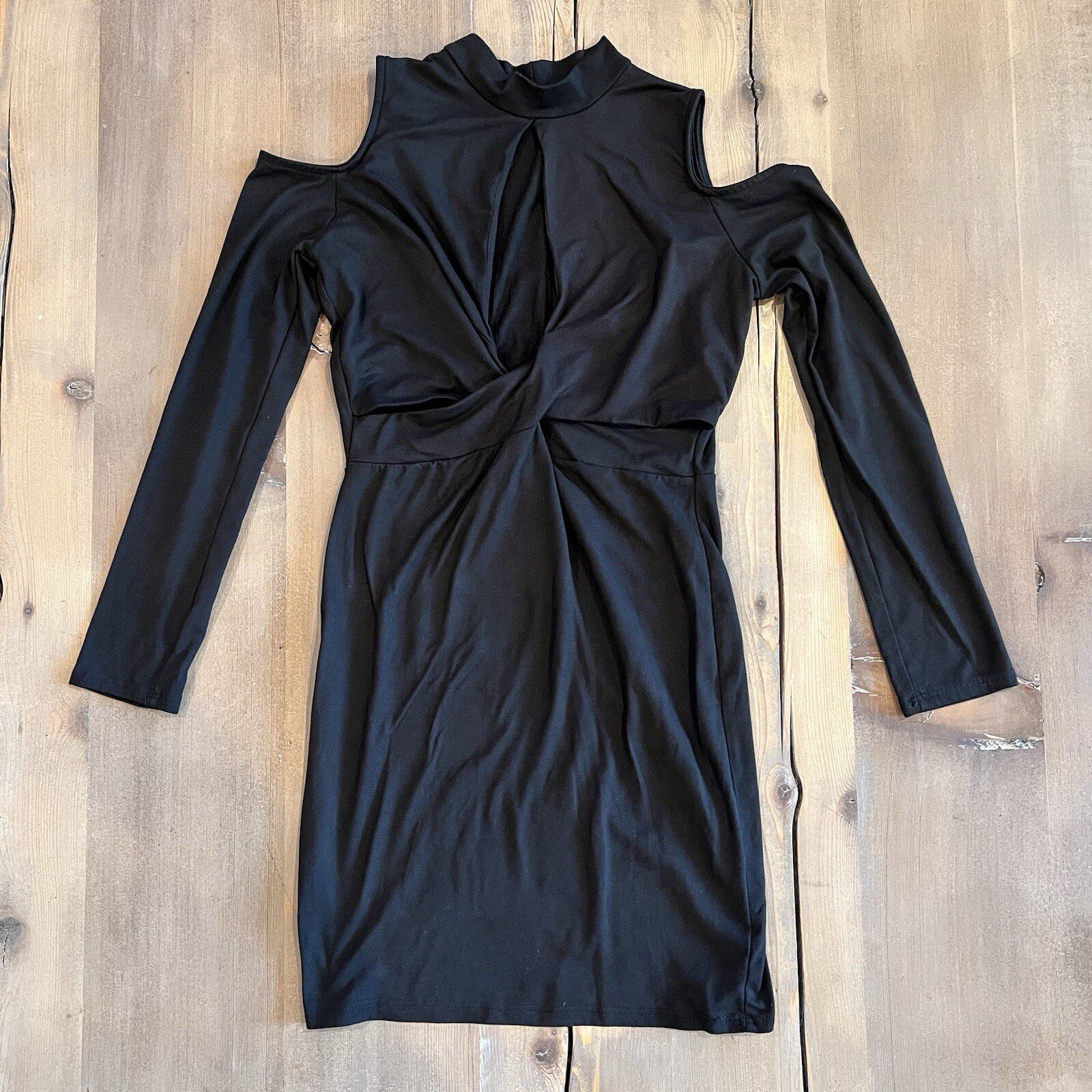 Love Culture Cold Shoulder Long Sleeve Bodycon Black Dress Size XS