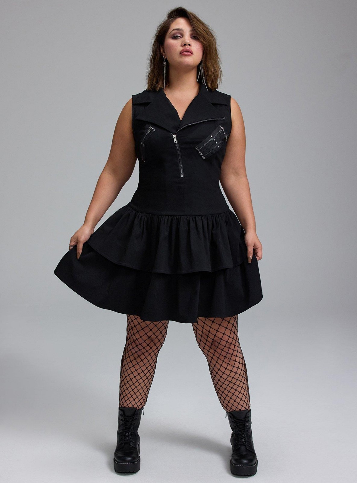 Torrid Black Goth Nightfall Drop Waist Zipper Mini Dress Plus Size 3X Nwt