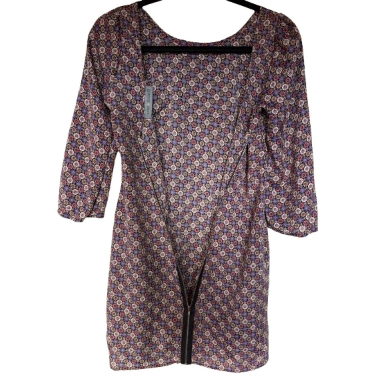 Macy & Taylor Geometric Print Shift Mini Dress 3/4 Sleeve Size S