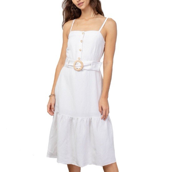 Rails Astrid Dress Stone Linen Rayon Blend Midi Button Front Belted Size Medium