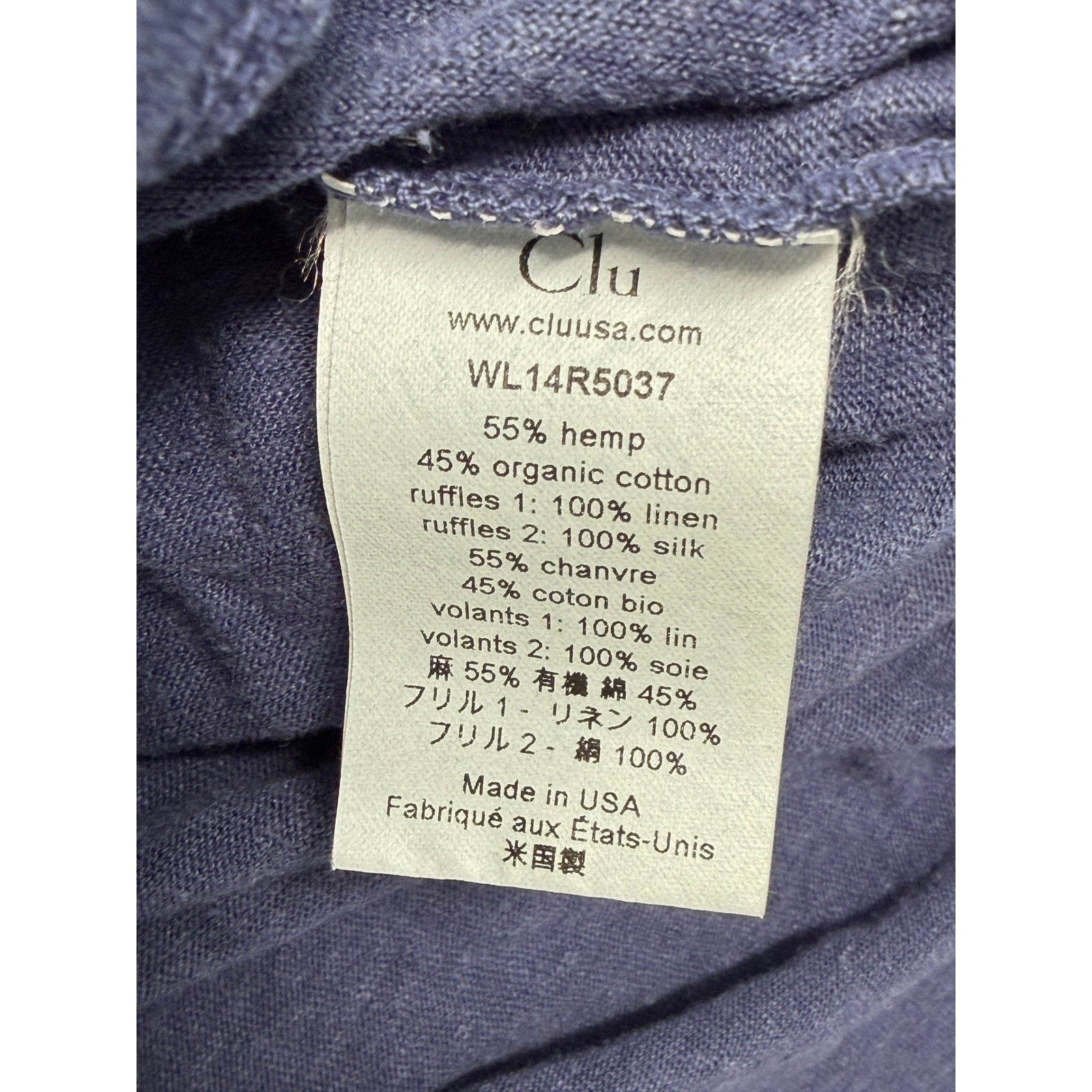 Clu Navy Blue Hemp Organic Cotton Linen Silk Ruffle Hem Tunic Dress Small S