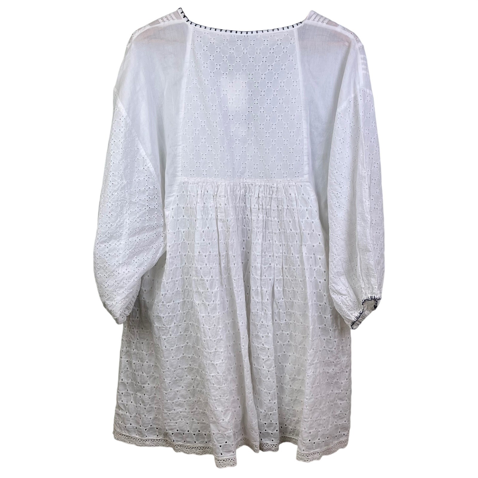 Zara Melissa Dress White Eyelet Embroidery Babydoll V Neck Mini XXL NWT