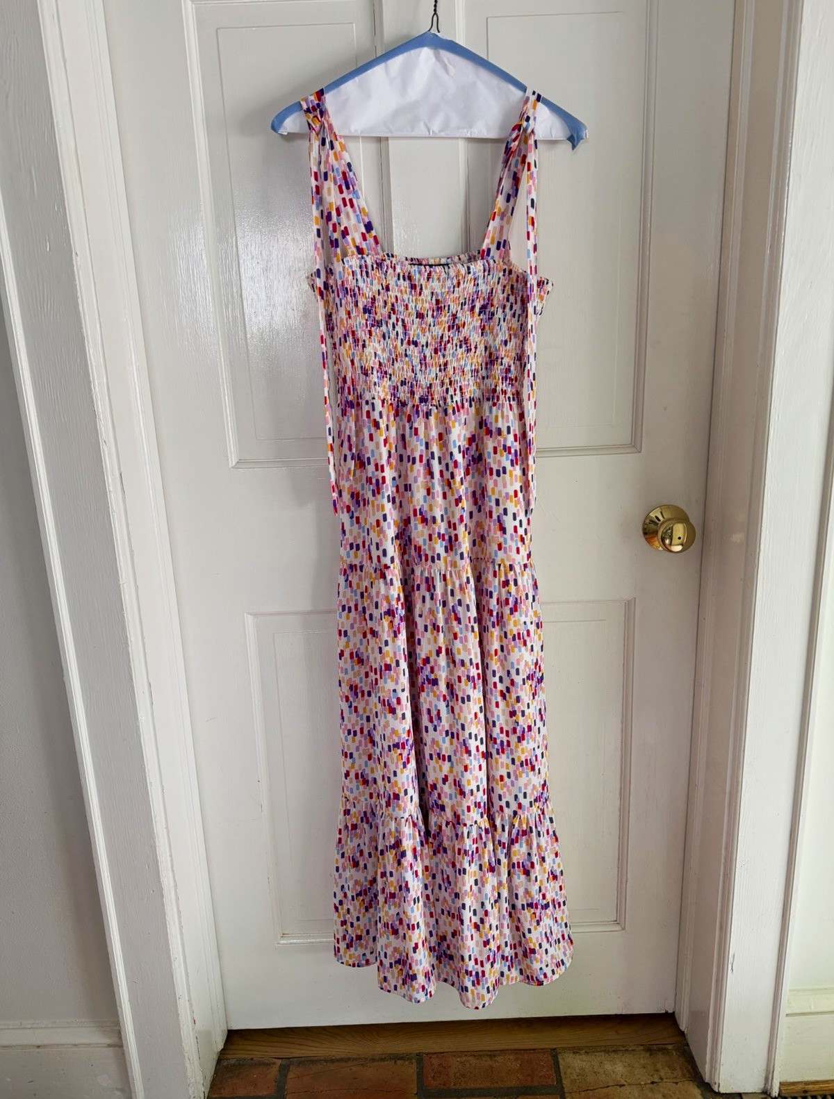 Sam Edelman Women’s Smocked Tiered Midi Dress Multicolor Abstract Print Size 2
