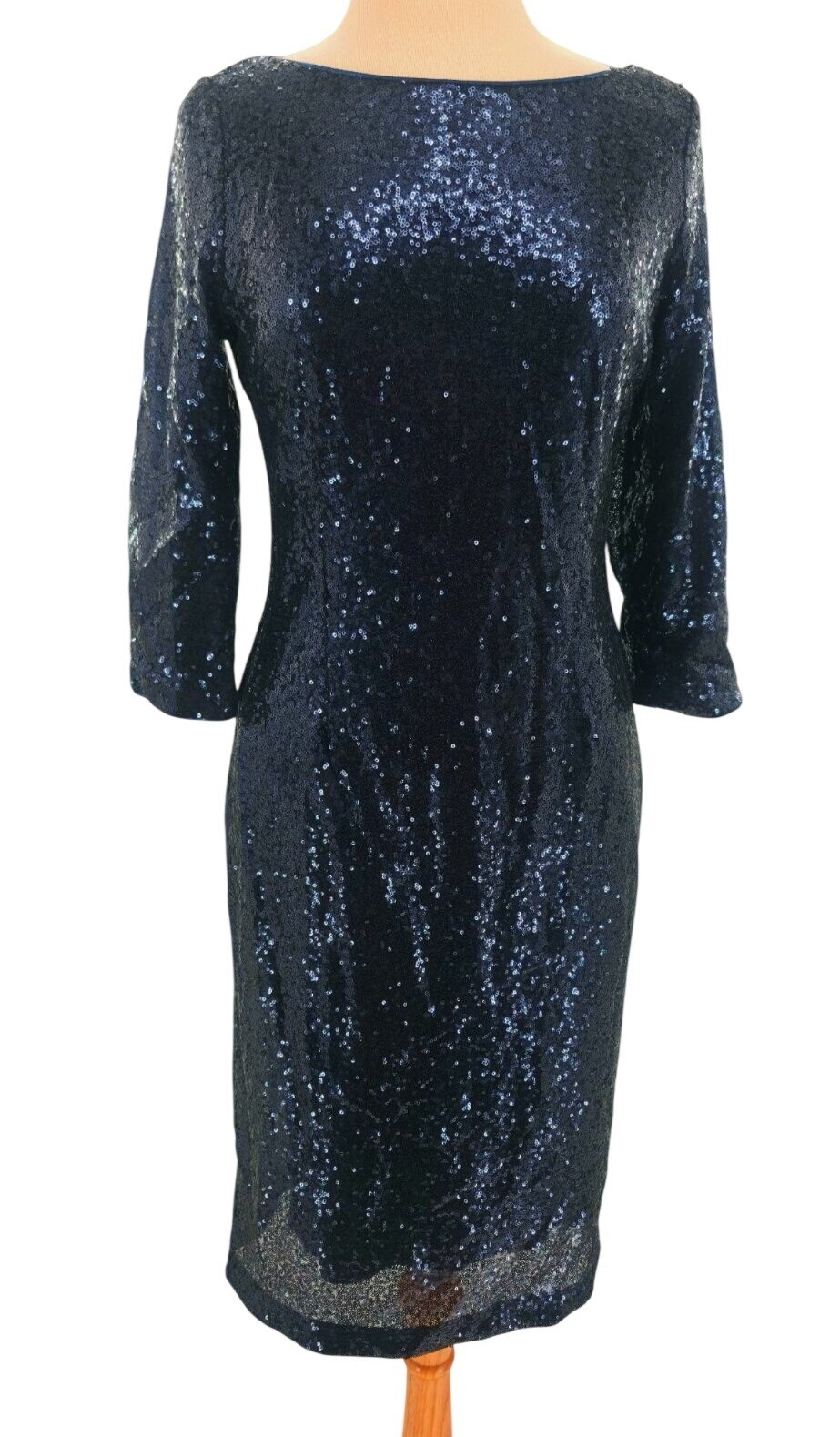 Lulu’s L Sequin Cocktail Dress Dramatic Scoop Back 3/4 sleeves Sheath Mini
