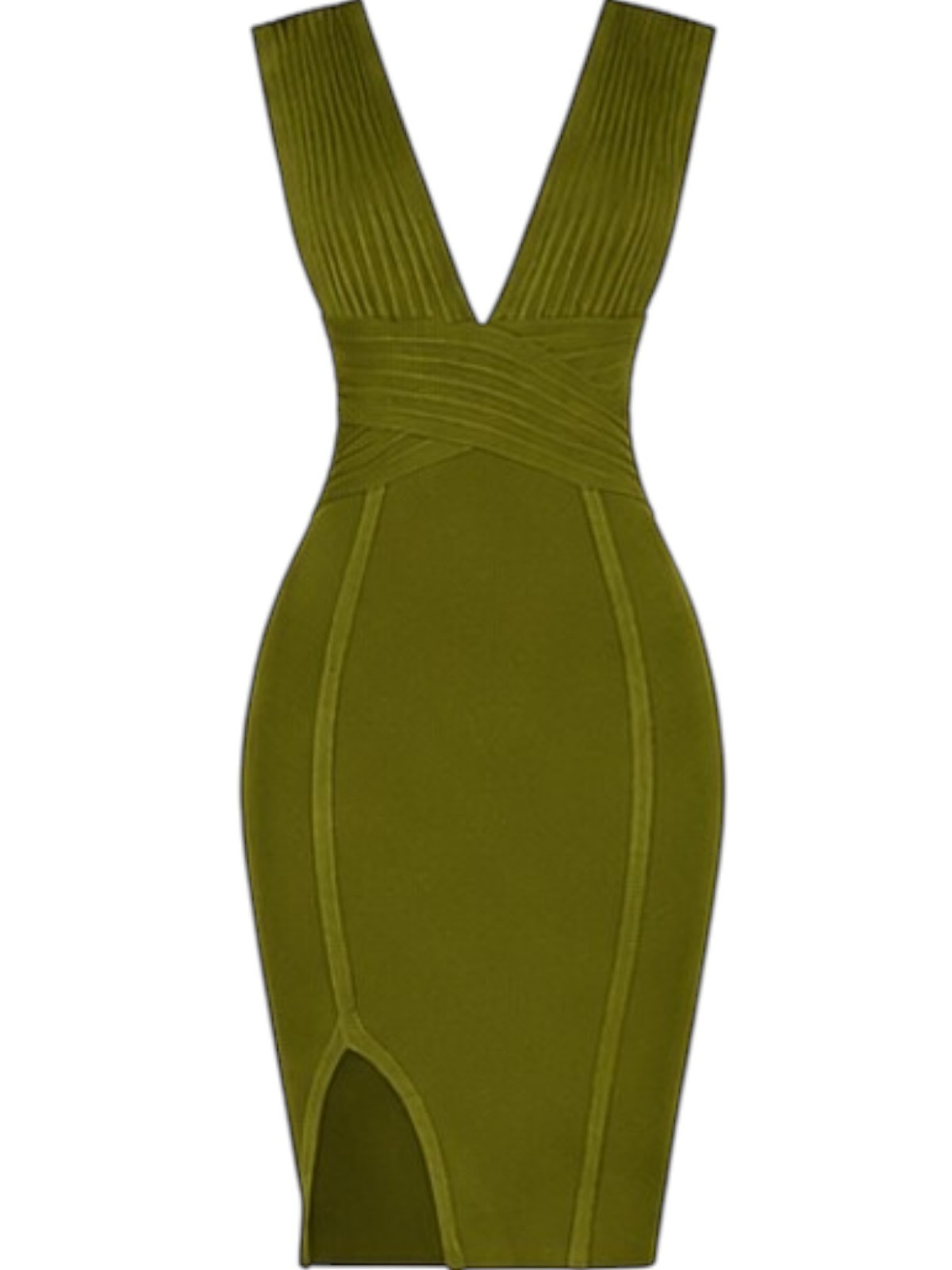 Women’s Plunging V Sleeveless Backless Slit Bodycon Premium Bandage Dress M, L
