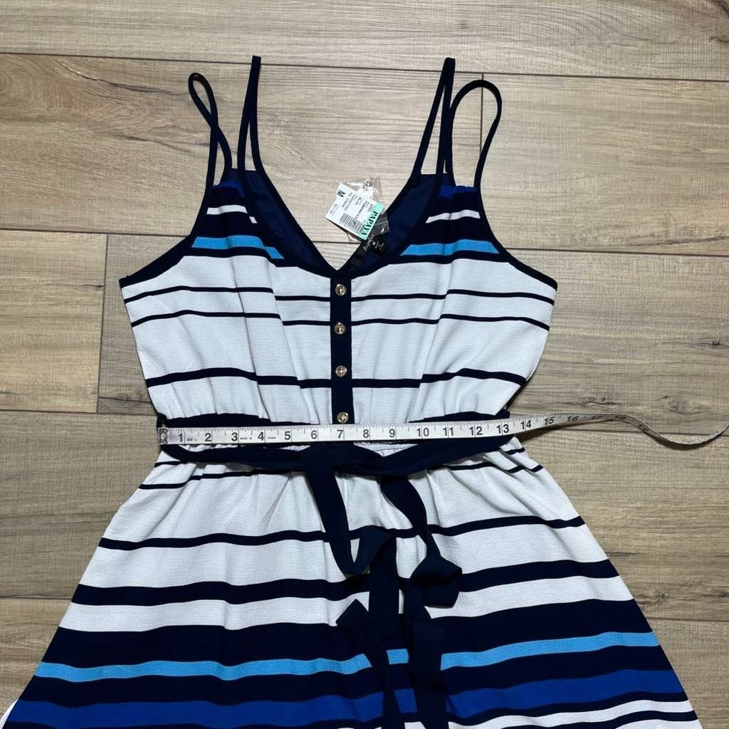 Papaya Womens Double Strap Lined Belted Mini Dress Size Medium White Blue