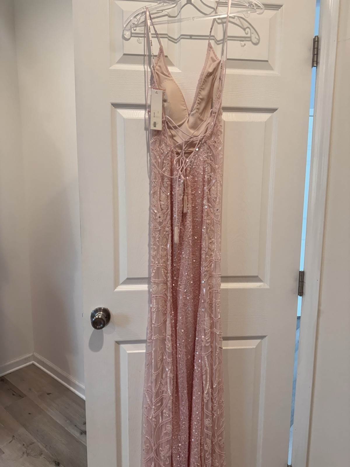 Scala Size 0 Pink Sequin Mesh V-Neck Strappy Sleeveless Long Gown Dress