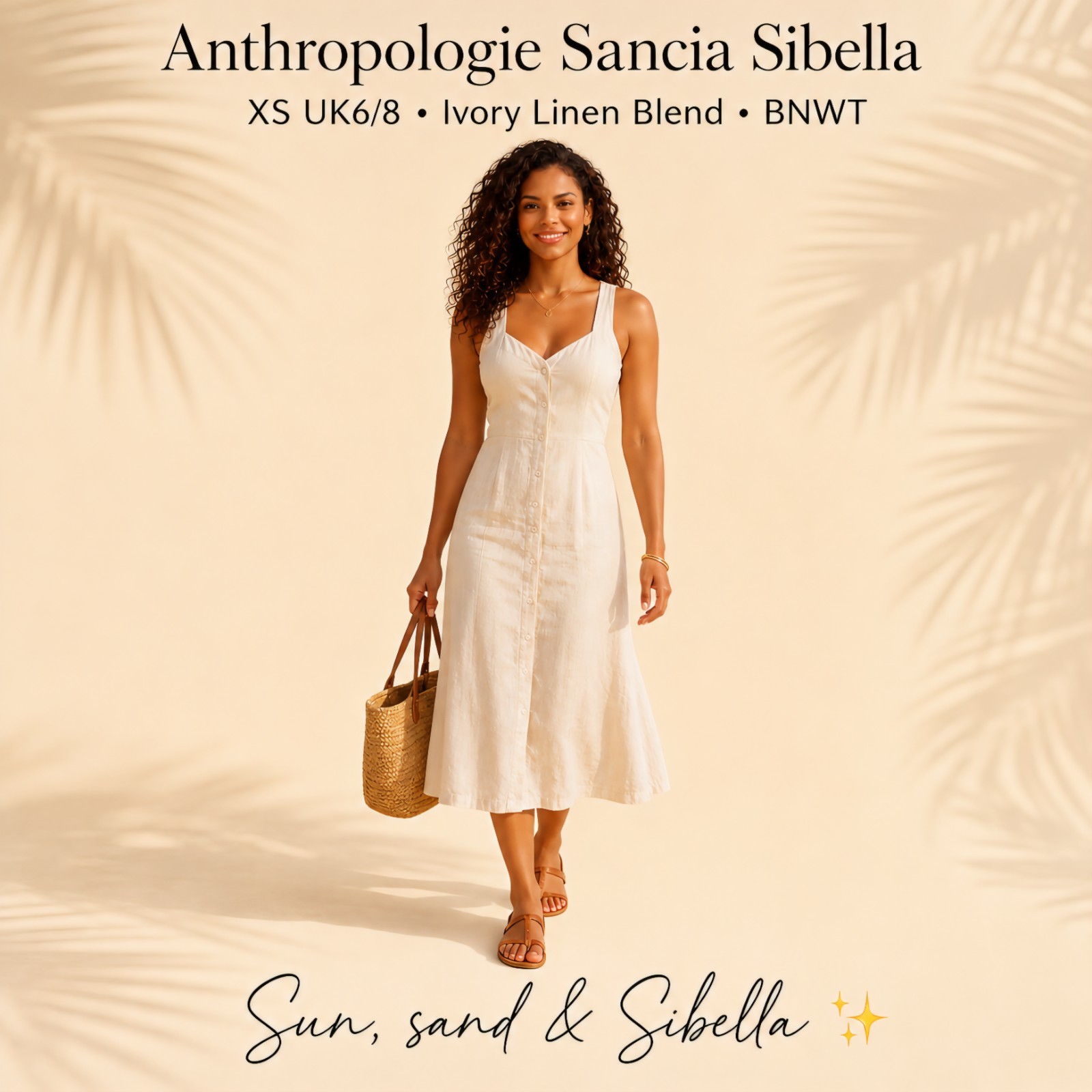 Anthropologie Sancia Sibella Lined Linen Midi Dress XS UK6-8 Ivory BNWT
