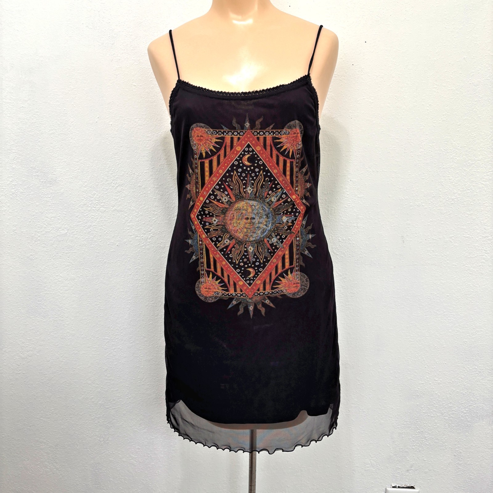 Womens Juniors Celestial Fairy Grunge Slip Dress Small Sun Moon Stars Indie