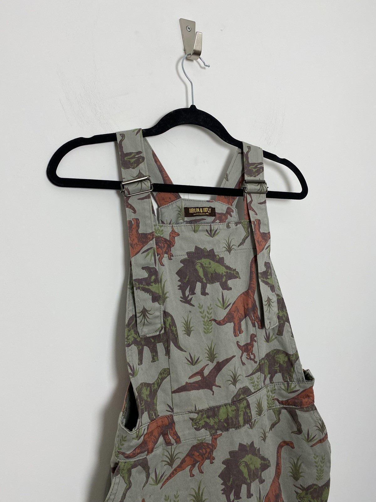 Run & Fly Dinosaur Pinafore Dress UK 12 Grey Dungaree Y2K Festival